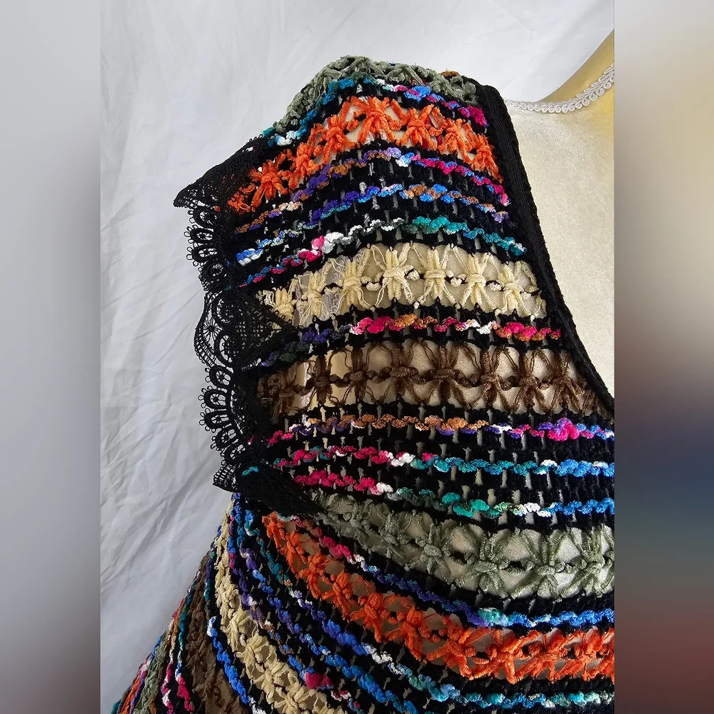 Free People New Romantics Multicolored Open Knit Sleeveless Tunic Top sz S